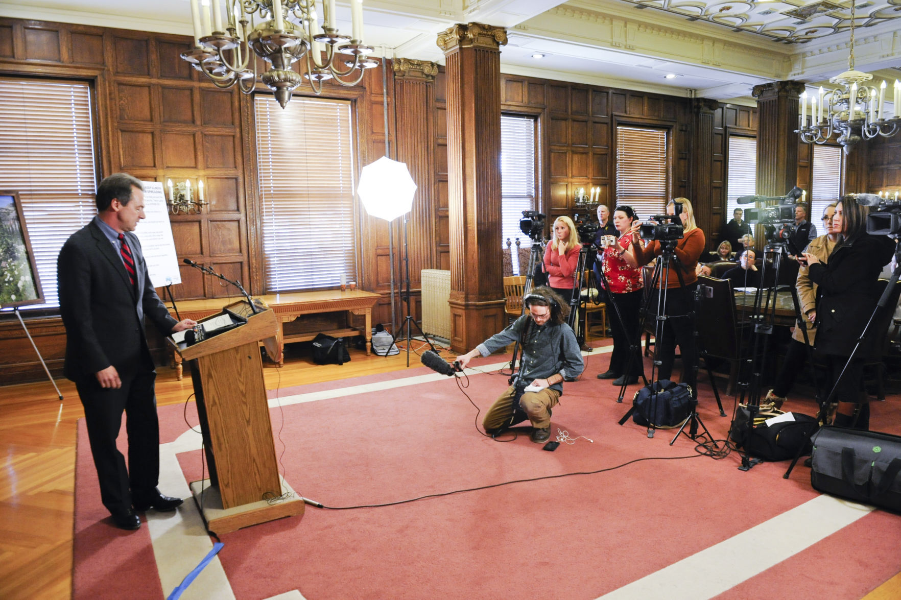 Members of the Montana press corps cover a press conference